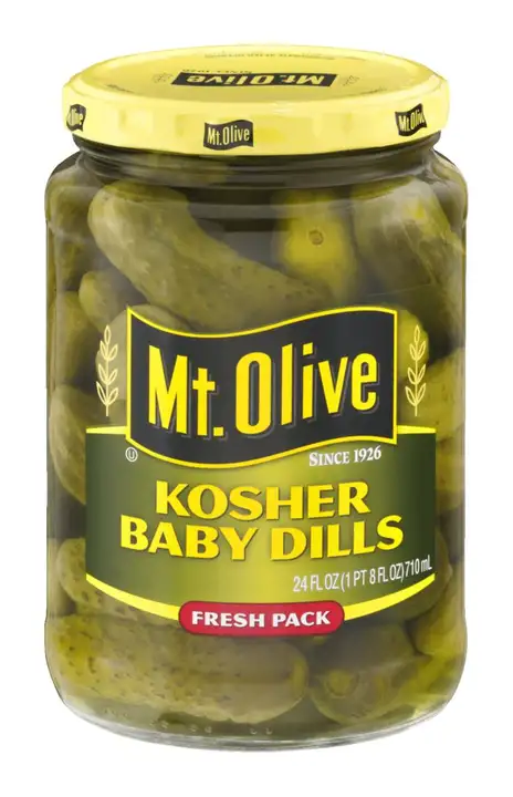 Order Mt Olive Pickles, Kosher Dills, Baby, Fresh Pack - 24 Ounces food online from Fligner Market store, Lorain on bringmethat.com
