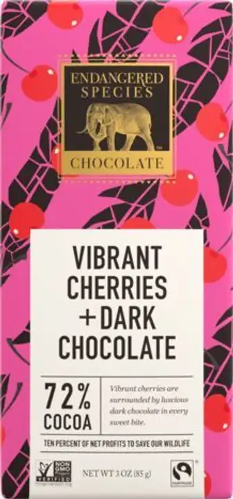 Order Endangered Species Vibrant Cherries + Dark Chocolate Bar - 3 Ounces food online from Whole Foods Co-Op Denfeld store, Duluth on bringmethat.com