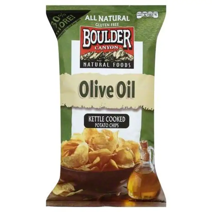 Order Boulder Canyon Natural Foods Potato Chips, Kettle Cooked, Olive Oil - 6.5 Ounces food online from Whole Foods Co-Op Denfeld store, Duluth on bringmethat.com