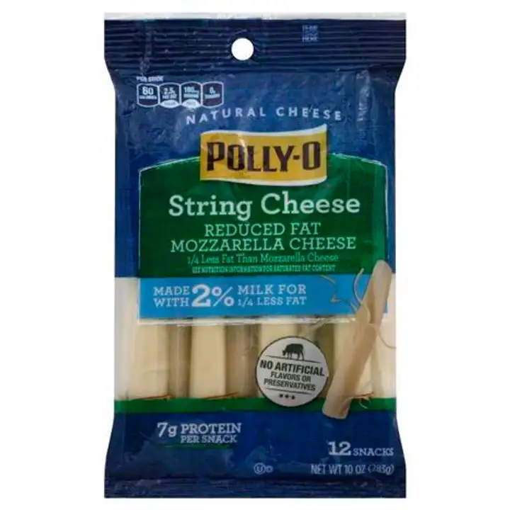 Order Polly O String Cheese, Mozzarella, Reduced Fat - 12 Ounces food online from Holiday farms store, Roslyn Heights on bringmethat.com