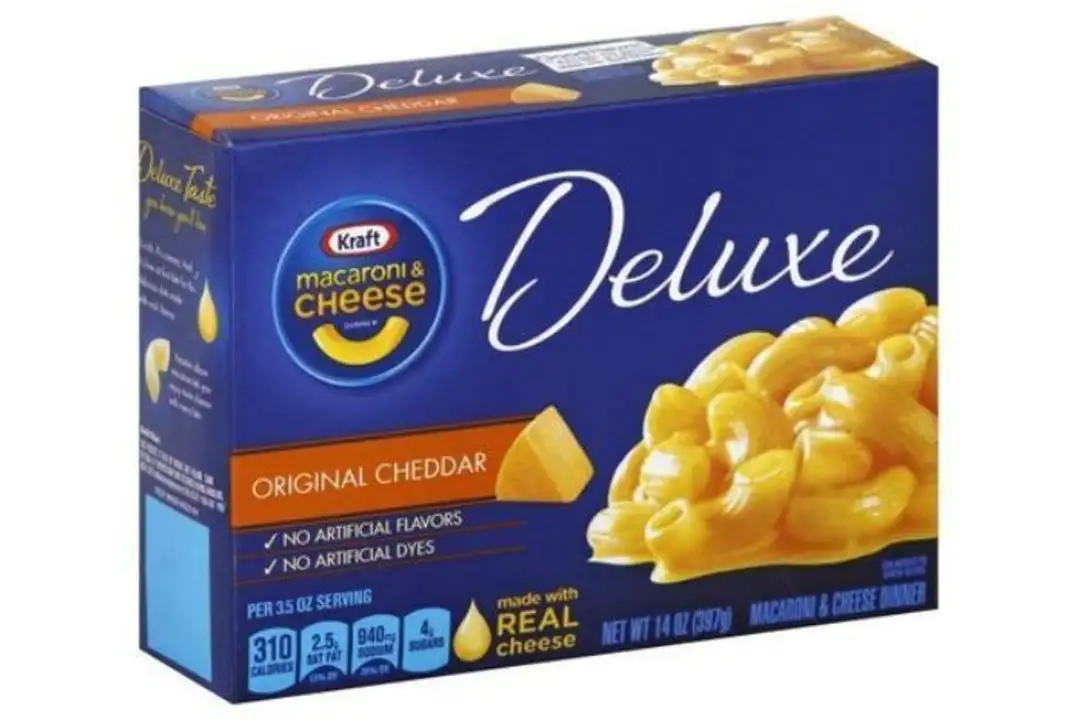 Order Kraft Macaroni & Cheese Dinner, Original Cheddar, Deluxe - 14 Ounces food online from Fligner Market store, Lorain on bringmethat.com