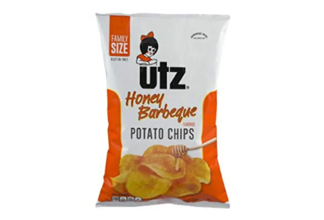 Order Utz Potato Chips, Honey Barbeque Flavored, Family Size - 12 Ounces food online from Fligner Market store, Lorain on bringmethat.com