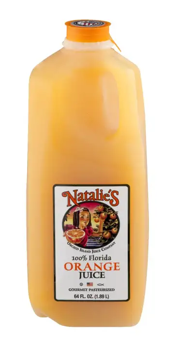 Order Natalies Juice, Orange - 64 Ounces food online from Holiday farms store, Roslyn Heights on bringmethat.com