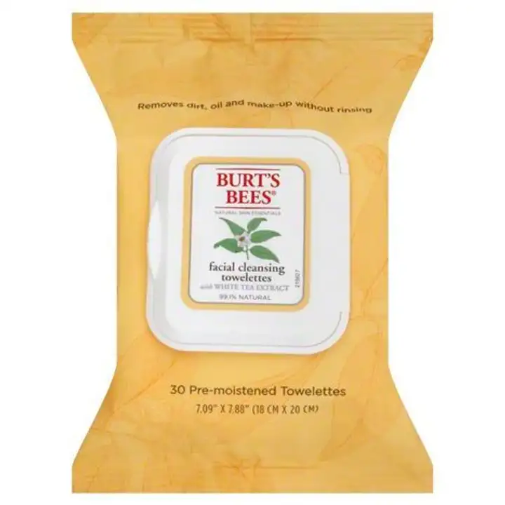 Order Burts Bees Towelettes, Facial Cleansing, with White Tea Extract, Normal Skin - 30 Count food online from Novato Harvest Market store, Novato on bringmethat.com