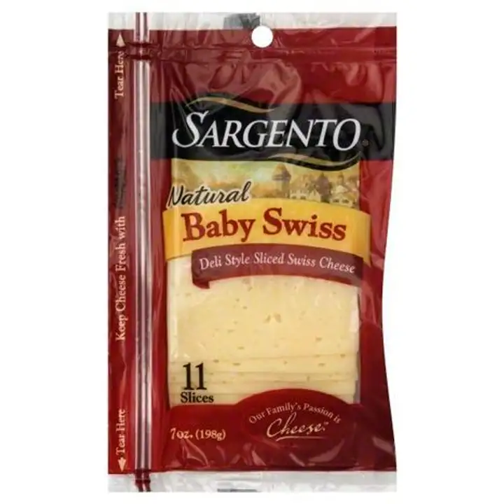 Order Sargento Cheese, Natural, Baby Swiss, Slices - 7 Ounces food online from Holiday farms store, Roslyn Heights on bringmethat.com