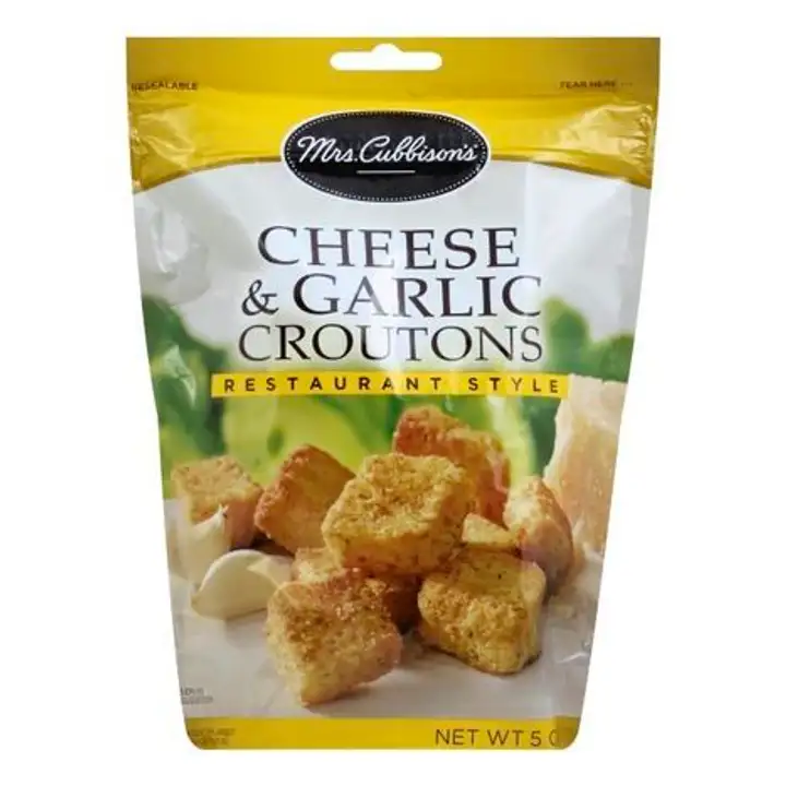 Order Mrs Cubbisons Croutons, Cheese & Garlic, Restaurant Style - 5 Ounces food online from Novato Harvest Market store, Novato on bringmethat.com