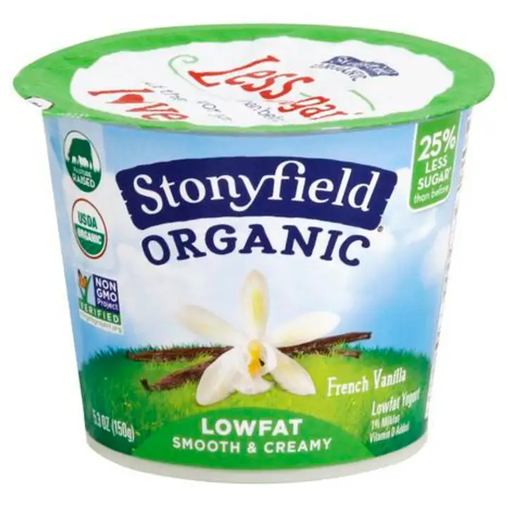 Order Stonyfield Farm Organic Yogurt, Lowfat, French Vanilla - 6 Ounces food online from Holiday farms store, Roslyn Heights on bringmethat.com