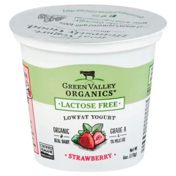 Order Green Valley Organics Yogurt, Lactose Free, Lowfat, Organic, Strawberry - 6 Ounces food online from Novato Harvest Market store, Novato on bringmethat.com