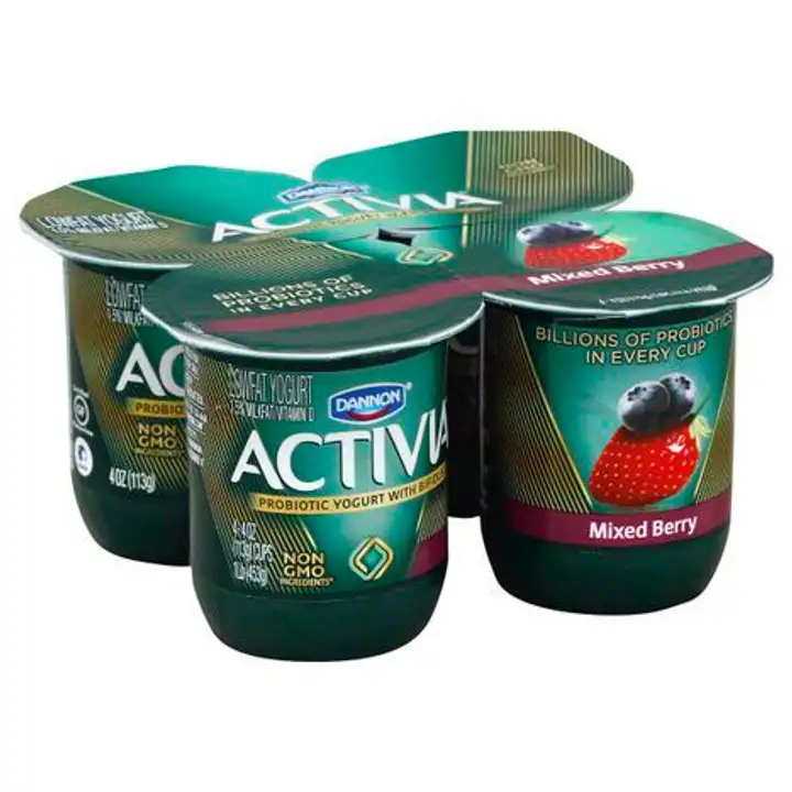 Order Activia Yogurt, Lowfat, Mixed Berry - 4 Pack food online from Fligner Market store, Lorain on bringmethat.com