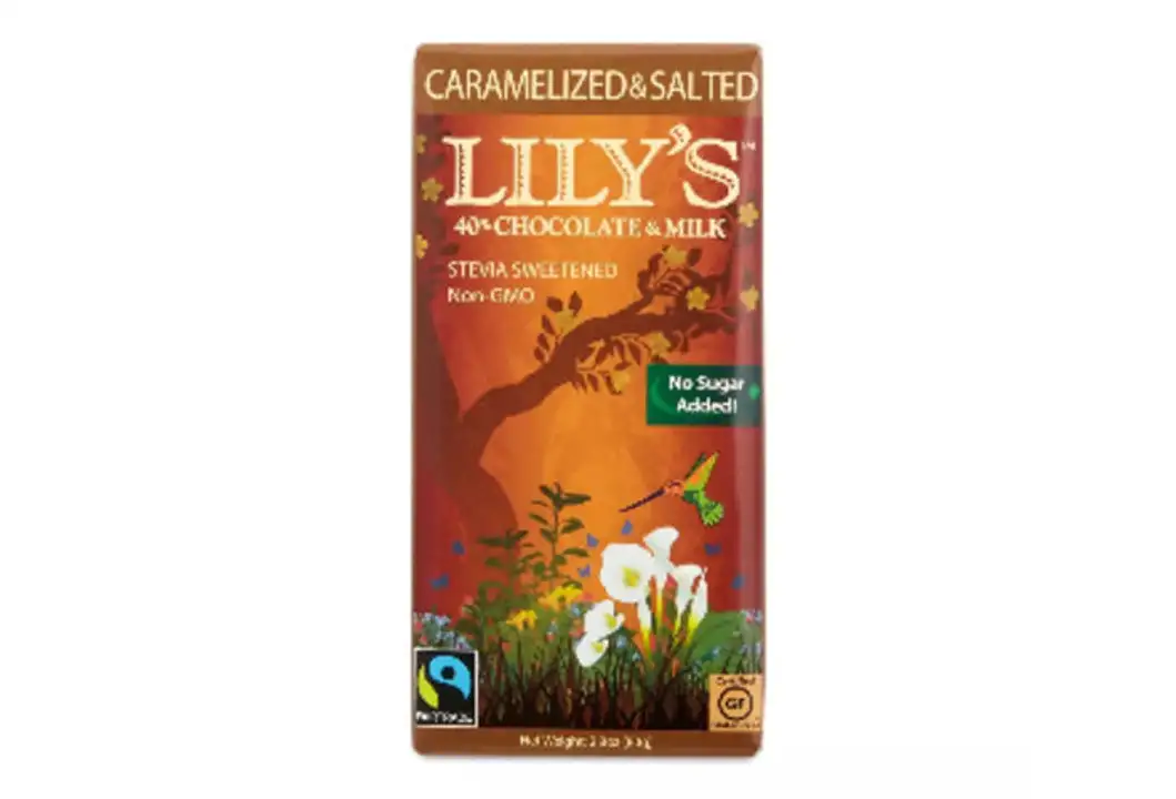 Order Lilys Chocolate, 40% & Milk, Caramelized & Salted - 2.8 Ounces food online from Whole Foods Co-Op Denfeld store, Duluth on bringmethat.com