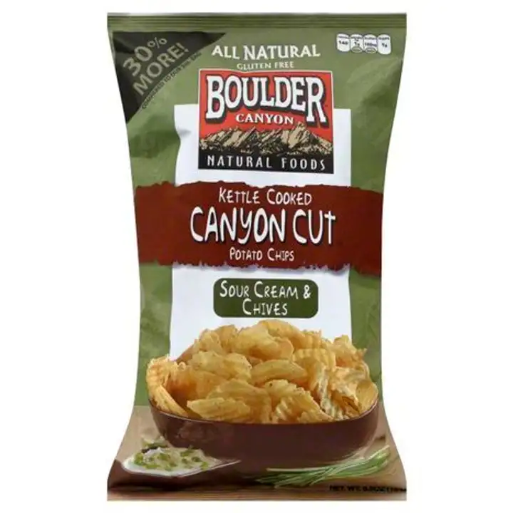 Order Boulder Canyon Natural Foods Canyon Cut Potato Chips, Kettle Cooked, Sour Cream & Chives - 6.5 Ounces food online from Whole Foods Co-Op Denfeld store, Duluth on bringmethat.com