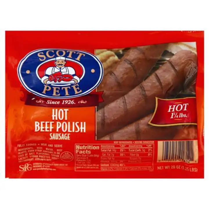 Order Scott Pete Beef Polish Sausage, Hot - 20 Ounces food online from Fligner Market store, Lorain on bringmethat.com