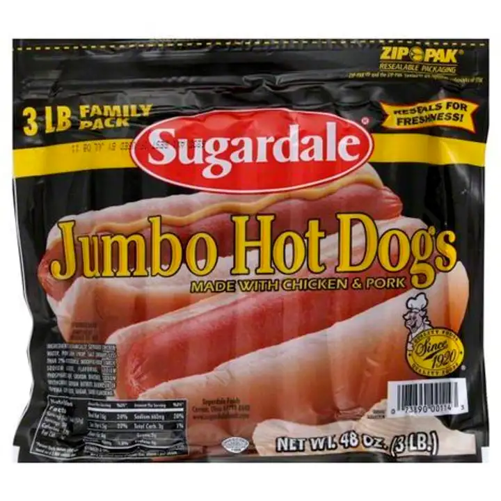 Order Sugardale Hot Dogs, Jumbo, 3 lb Family Pack - 48 Ounces food online from Fligner Market store, Lorain on bringmethat.com