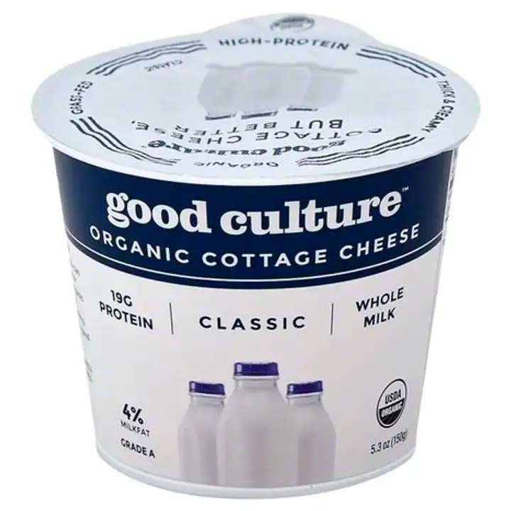 Order Good Culture Cottage Cheese, Organic, 4% Milkfat, Classic - 5.3 Ounces food online from Whole Foods Co-Op Denfeld store, Duluth on bringmethat.com