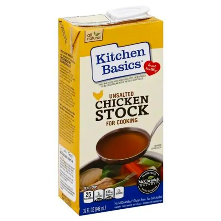 Order Kitchen Basics Chicken Stock, for Cooking, Unsalted - 32 Ounces food online from Fligner Market store, Lorain on bringmethat.com
