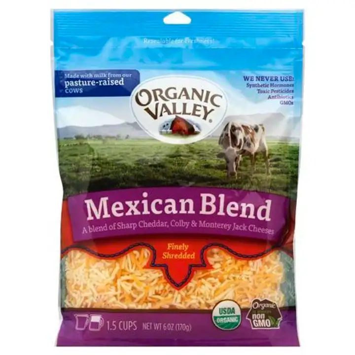 Order Organic Valley Cheese, Finely Shredded, Mexican Blend - 6 Ounces food online from Whole Foods Co-Op Denfeld store, Duluth on bringmethat.com