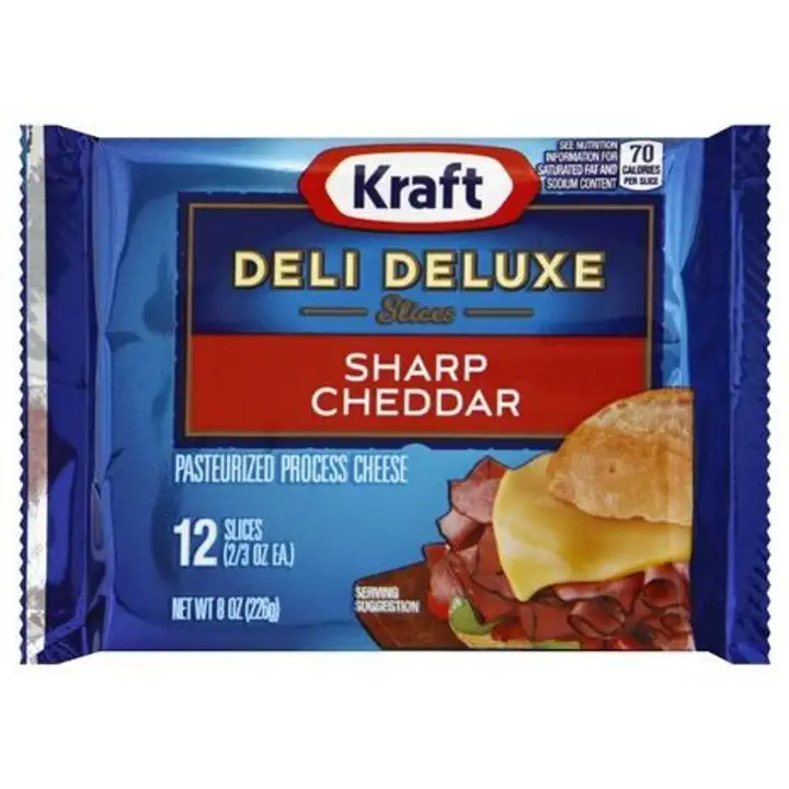Order Kraft Deli Deluxe Cheese, Pasteurized Process, Slices, Sharp Cheddar - 8 Ounces food online from Novato Harvest Market store, Novato on bringmethat.com