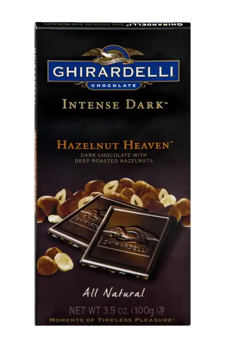 Order Ghirardelli Intense Dark Dark Chocolate, Hazelnut Heaven - 3.5 Ounces food online from Novato Harvest Market store, Novato on bringmethat.com