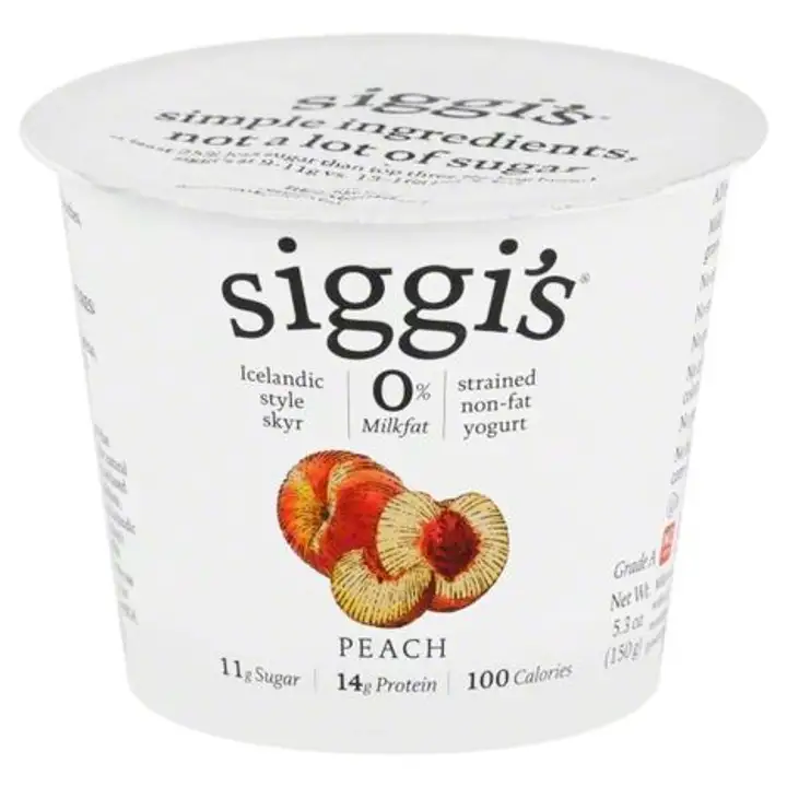 Order Siggis Yogurt, Non-Fat, Icelandic Style Skyr, Strained, Peach - 5.3 Ounces food online from Holiday farms store, Roslyn Heights on bringmethat.com