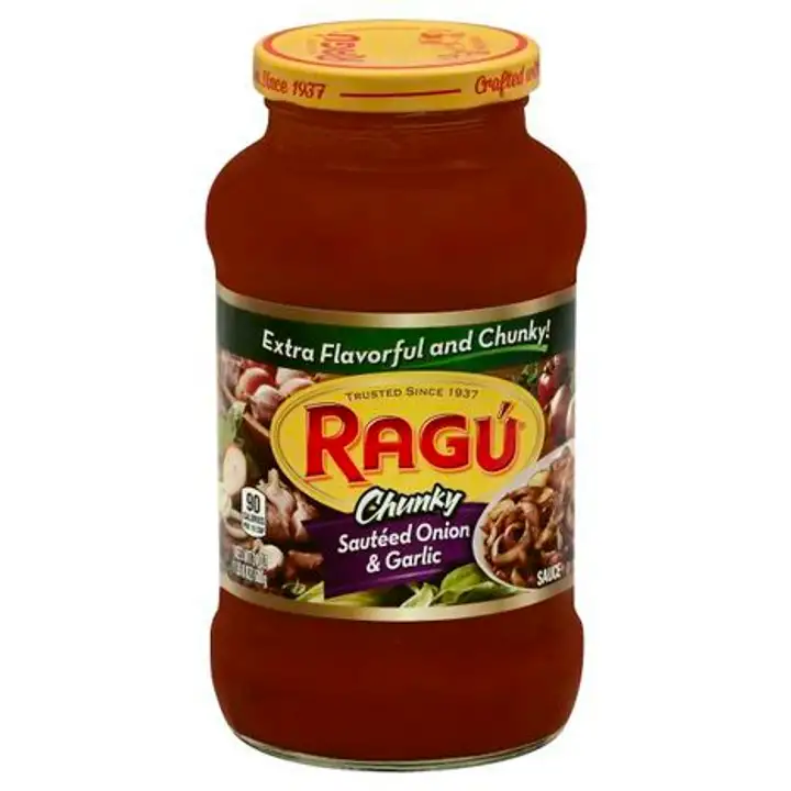 Order Ragu Chunky Sauce, Sauteed Onion & Garlic - 28 Ounces food online from Fligner Market store, Lorain on bringmethat.com