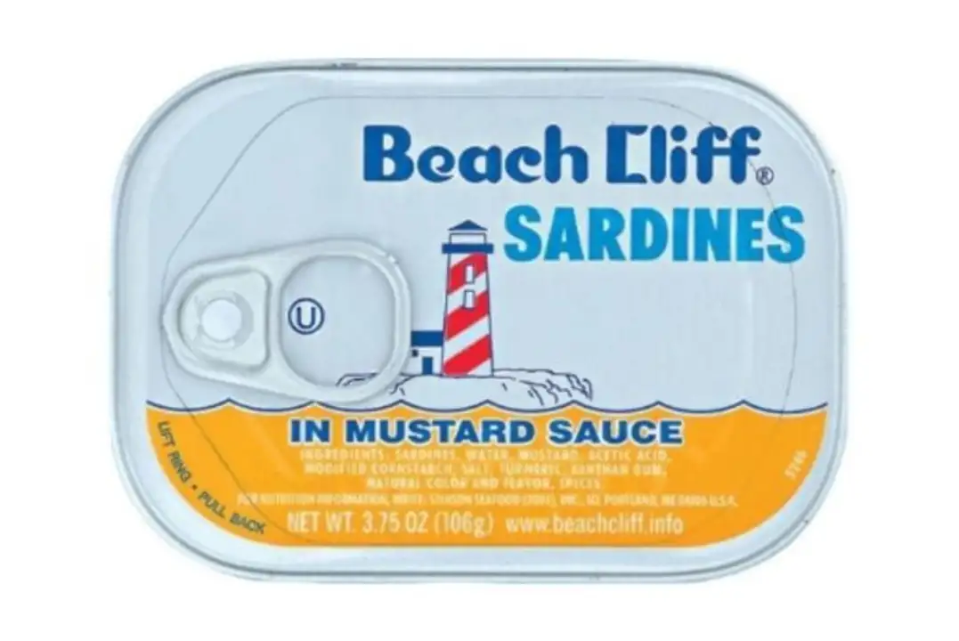 Order Beach Cliff Sardines In Mustard Sauce - 3.75 Ounces food online from Fligner Market store, Lorain on bringmethat.com