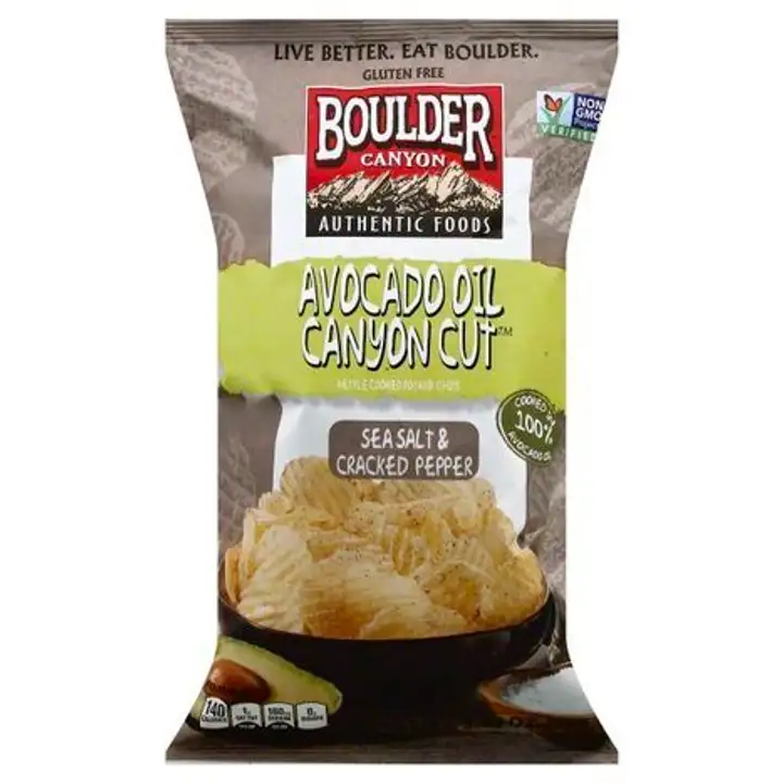 Order Boulder Canyon Avocado Oil Canyon Cut Potato Chips, Kettle Cooked, Sea Salt & Cracked Pepper - 5.25 Ounces food online from Whole Foods Co-Op Denfeld store, Duluth on bringmethat.com