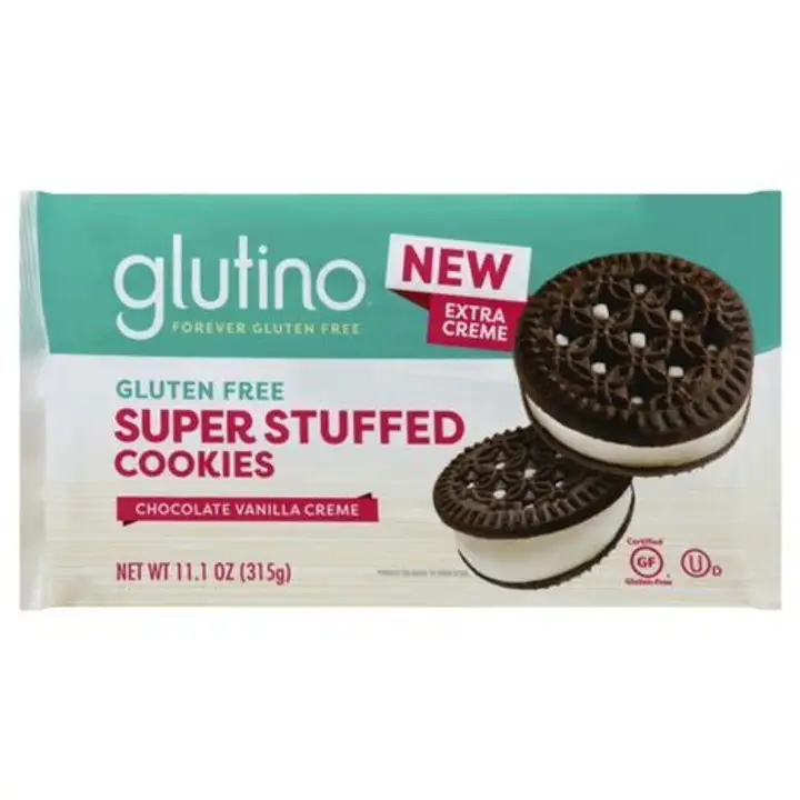 Order Glutino Cookies, Super Stuffed, Chocolate Vanilla Creme - 11.1 Ounces food online from Whole Foods Co-Op Denfeld store, Duluth on bringmethat.com