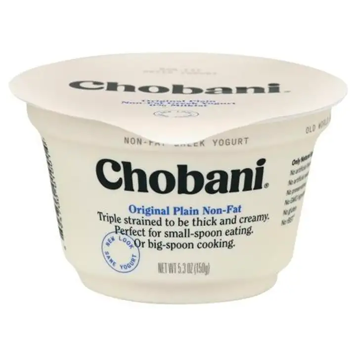 Order Chobani Yogurt, Greek, Non-Fat, Plain - 5.3 Ounces food online from Meats Supreme store, Brooklyn on bringmethat.com