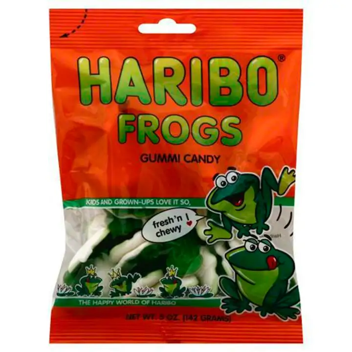 Order Haribo Gummi Candy, Frogs - 5 Ounces food online from Holiday farms store, Roslyn Heights on bringmethat.com