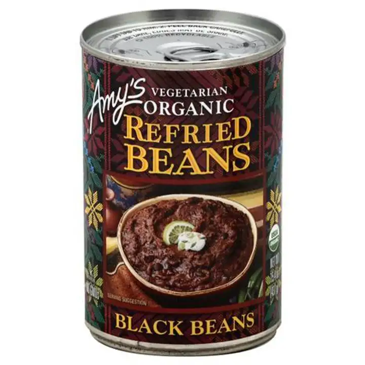 Order Amys Vegetarian Organic Refried Beans, Black Beans - 15.4 Ounces food online from Whole Foods Co-Op Denfeld store, Duluth on bringmethat.com