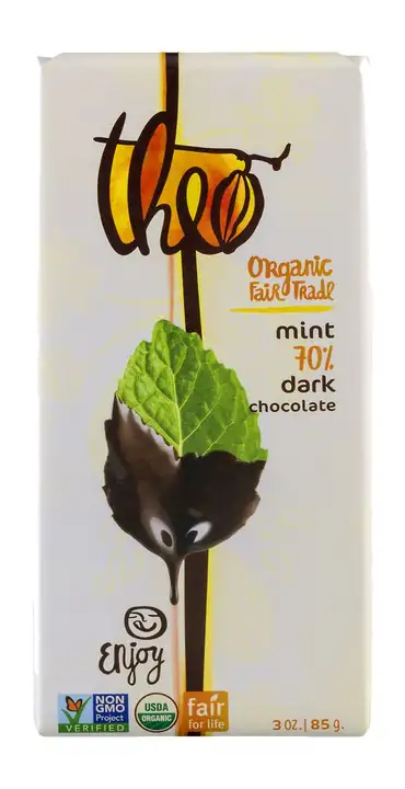 Order Theo Dark Chocolate, 70%, Mint - 3 Ounces food online from Whole Foods Co-Op Denfeld store, Duluth on bringmethat.com