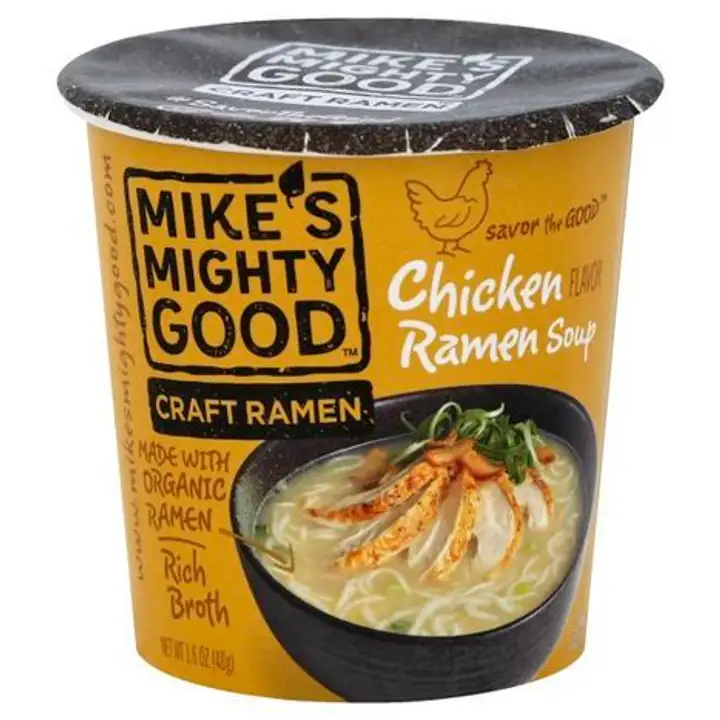 Order Mikes Mighty Good Soup, Ramen, Chicken Flavor - 1.6 Ounces food online from Whole Foods Co-Op Denfeld store, Duluth on bringmethat.com