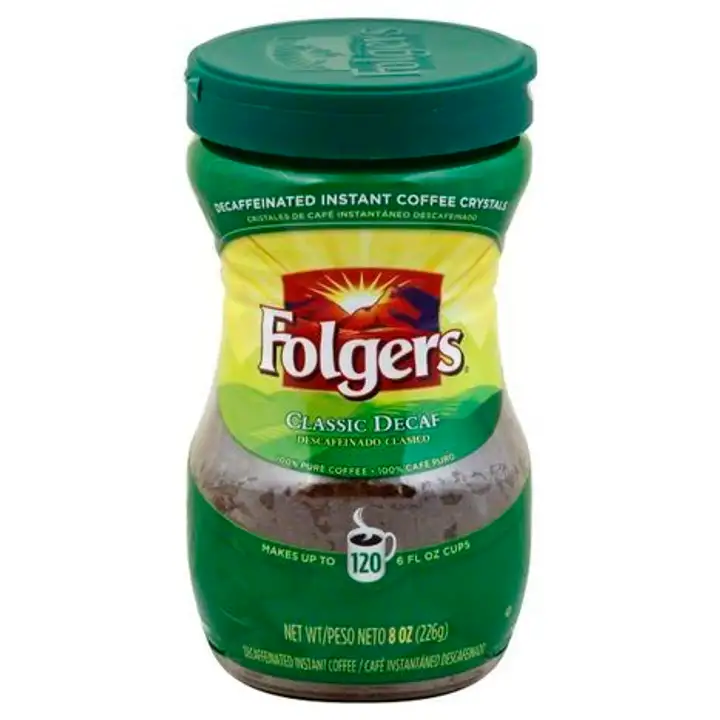 Order Folgers Coffee, Instant Crystals, Classic Decaf - 8 Ounces food online from Novato Harvest Market store, Novato on bringmethat.com