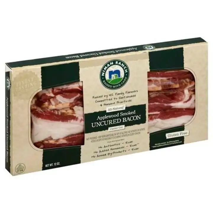 Order Niman Ranch Bacon, Uncured, Applewood Smoked - 12 Ounces food online from Novato Harvest Market store, Novato on bringmethat.com