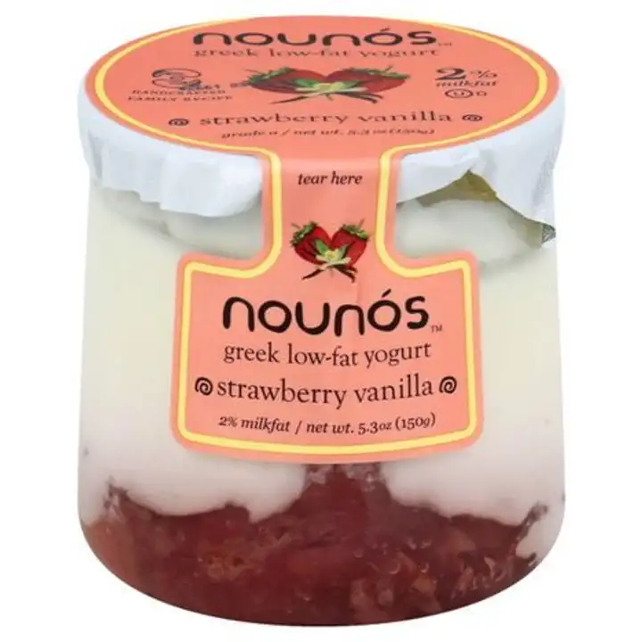 Order Nounos Yogurt, Low-Fat, Strawberry Vanilla, Greek - 5.3 Ounces food online from Holiday farms store, Roslyn Heights on bringmethat.com
