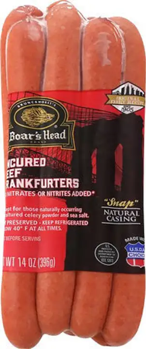 Order Boar's Head® Uncured Beef Frankfurters - 14 Ounces food online from Meats Supreme store, Brooklyn on bringmethat.com