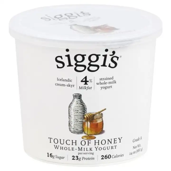 Order Siggis Yogurt, Touch of Honey, Strained, Whole-Milk - 24 Ounces food online from Whole Foods Co-Op Denfeld store, Duluth on bringmethat.com