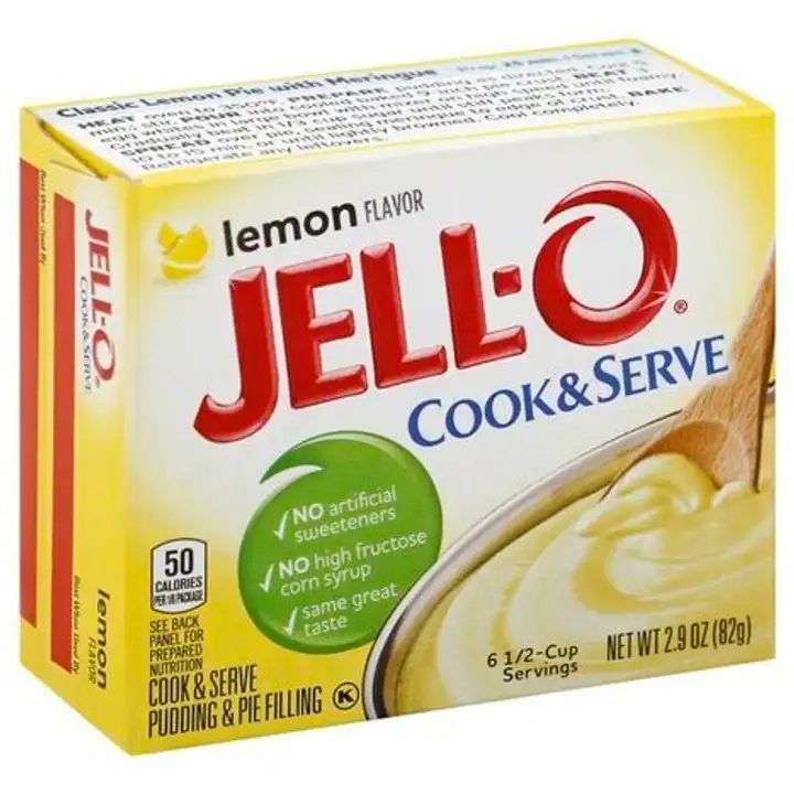 Order Jell O Cook & Serve Pudding & Pie Filling, Lemon Flavor - 3 Ounces food online from Fligner Market store, Lorain on bringmethat.com
