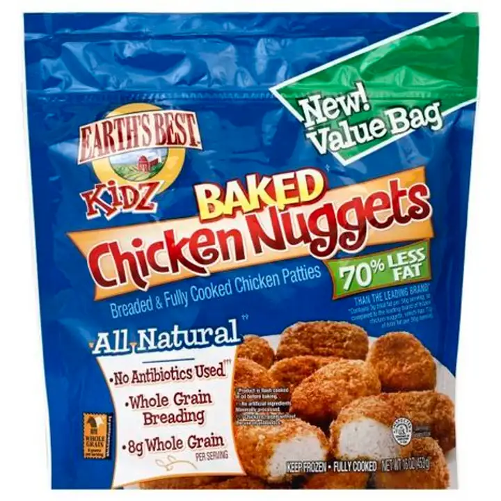 Order Earths Best Kidz Chicken Nuggets, Baked, Value Bag - 16 Ounces food online from Holiday farms store, Roslyn Heights on bringmethat.com