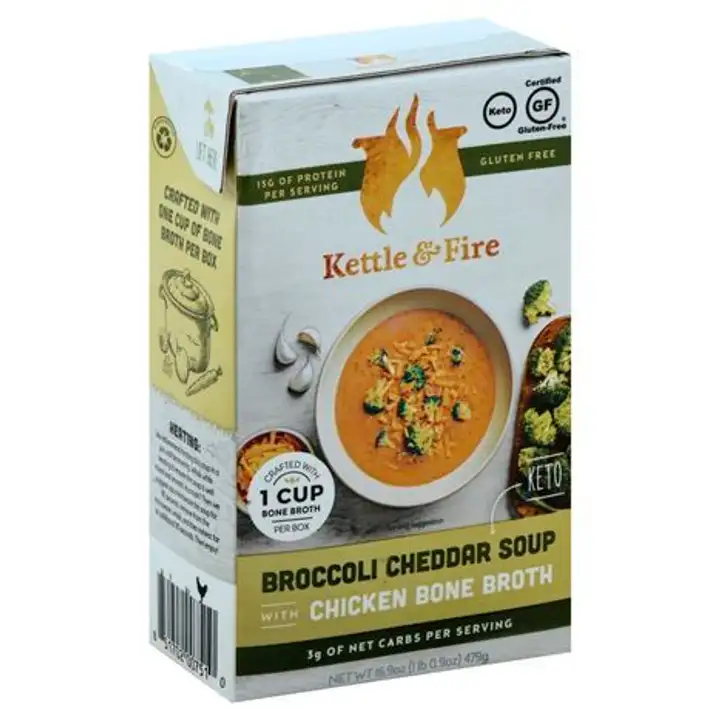 Order Kettle & Fire Soup, with Bone Broth, Broccoli Cheddar - 16.9 Ounces food online from Whole Foods Co-Op Denfeld store, Duluth on bringmethat.com