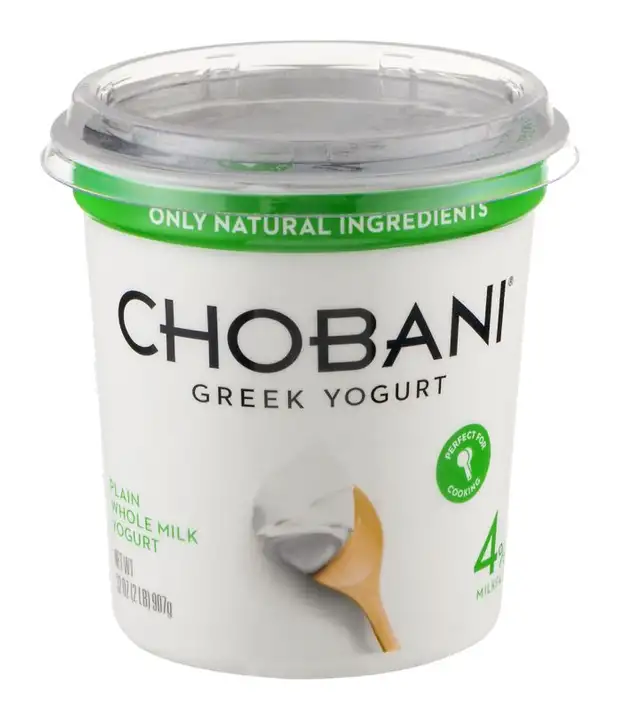 Order Chobani Yogurt, Greek, Whole Milk, Plain - 32 Ounces food online from Holiday farms store, Roslyn Heights on bringmethat.com
