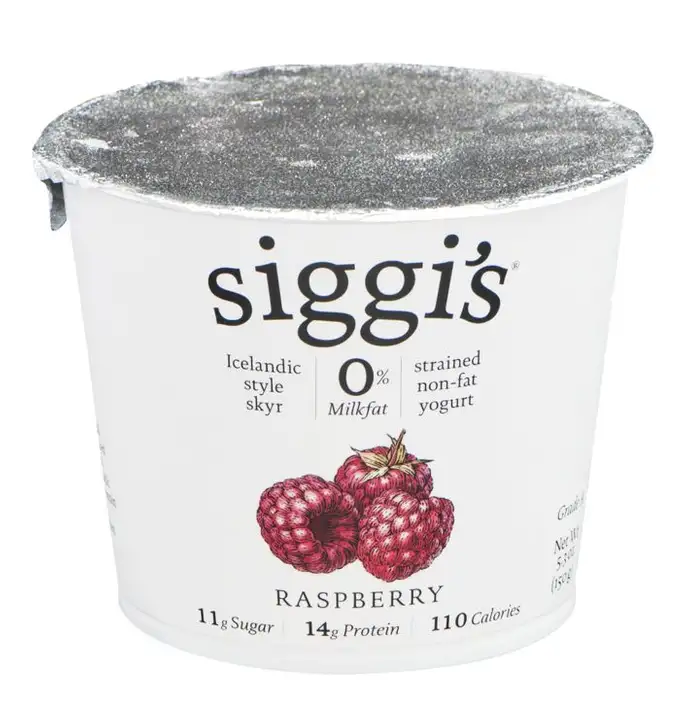 Order Siggis Yogurt, Non-Fat, Icelandic Style Skyr, Strained, Raspberry - 5.3 Ounces food online from Holiday farms store, Roslyn Heights on bringmethat.com