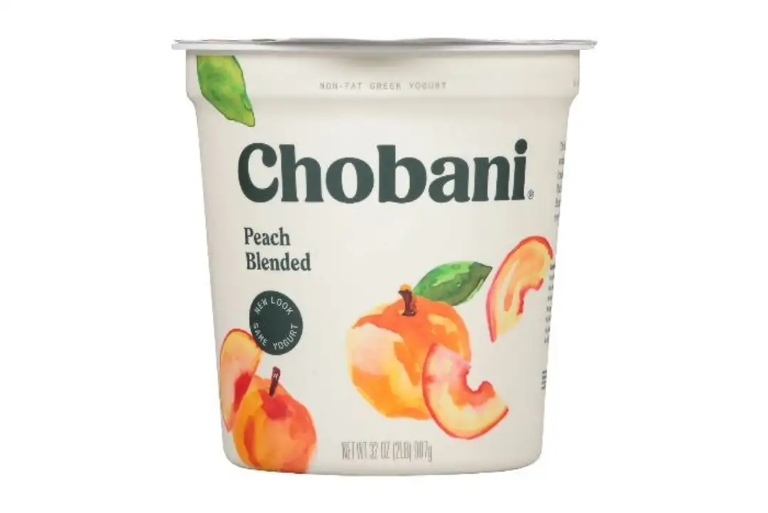 Order Chobani Peach Blended Greek Yogurt - 32 Ounces food online from Meats Supreme store, Brooklyn on bringmethat.com