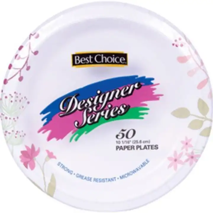 Order Best Choice Designer Paper Plates - 10 1/4 Inches (50 Count) food online from Fligner Market store, Lorain on bringmethat.com