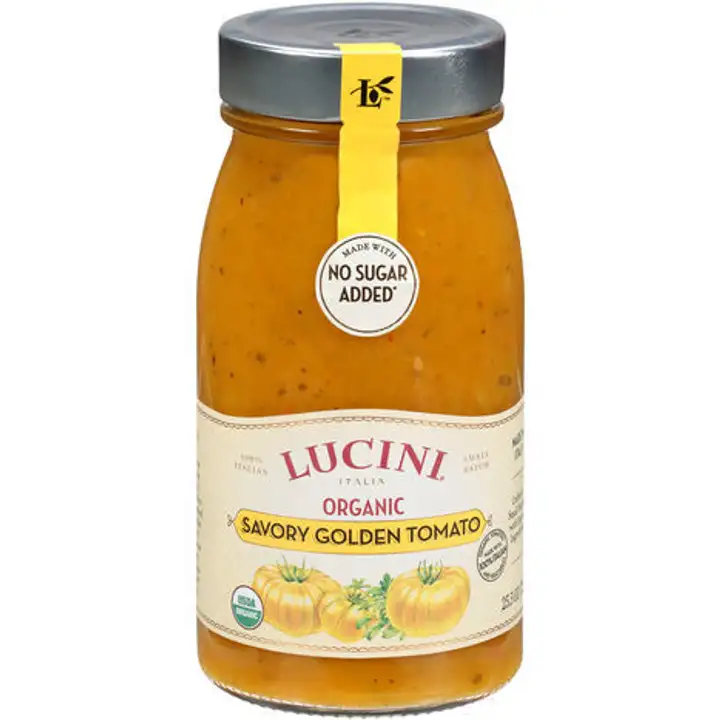 Order Lucini 100% Italian Small Batch Organic Savory Golden Tomato - 25 Ounces food online from Whole Foods Co-Op Denfeld store, Duluth on bringmethat.com