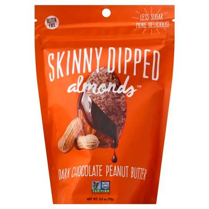 Order Skinny Dipped Almonds, Dark Chocolate Peanut Butter - 3.5 Ounces food online from Whole Foods Co-Op Denfeld store, Duluth on bringmethat.com