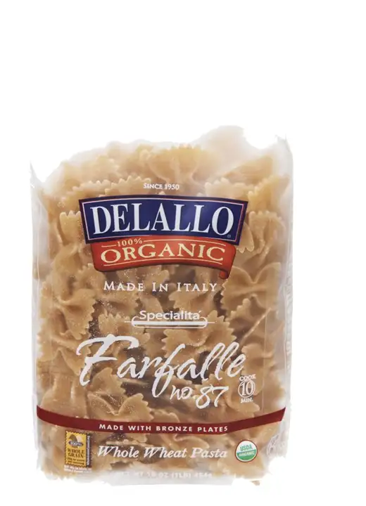 Order DeLallo 100% Organic Farfalle, 100% Whole Wheat, No. 87 - 16 Ounces food online from Novato Harvest Market store, Novato on bringmethat.com