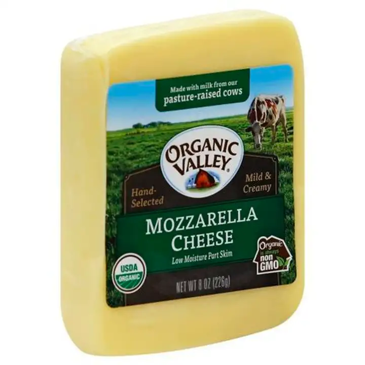 Order Organic Valley Cheese, Low Moisture, Mozzarella, Part Skim - 8 Ounces food online from Whole Foods Co-Op Denfeld store, Duluth on bringmethat.com