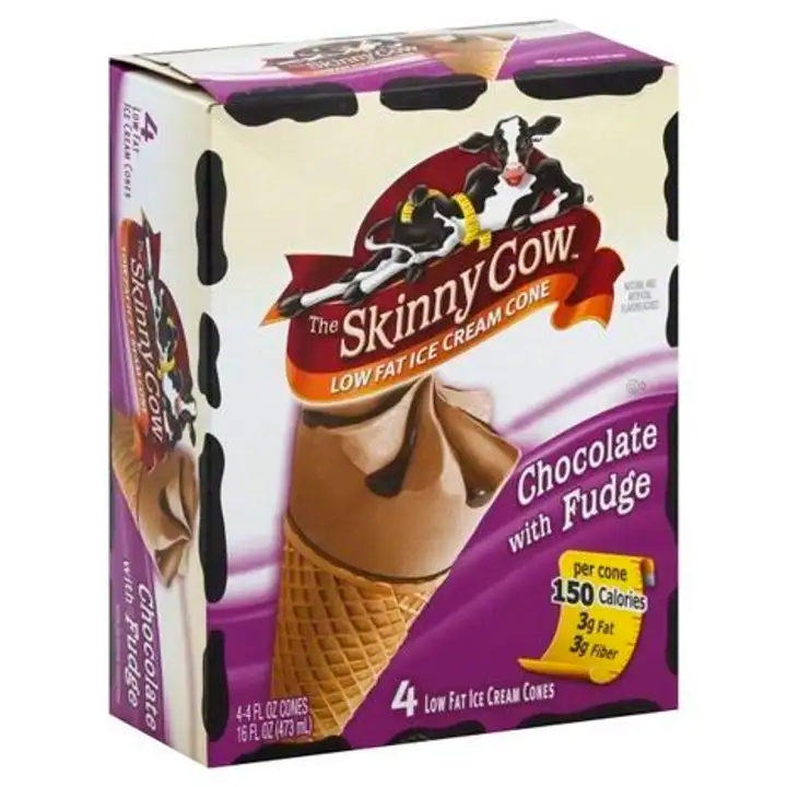 Order Skinny Cow Ice Cream Cone, Low Fat, Chocolate with Fudge - 4 Each food online from Novato Harvest Market store, Novato on bringmethat.com