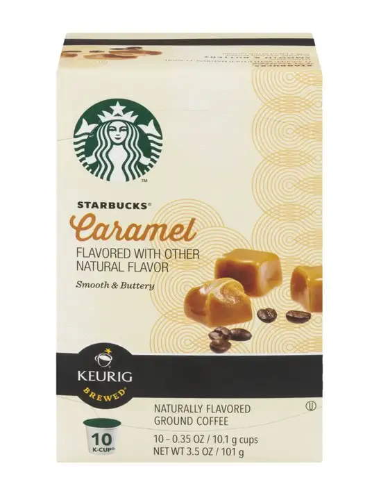 Order Starbucks Keurig Hot Coffee, Ground, Caramel Flavored, K-Cup Pods - 10 Count food online from Holiday farms store, Roslyn Heights on bringmethat.com